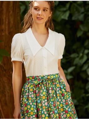 Modcloth White Textured Puff-Sleeve Blouse